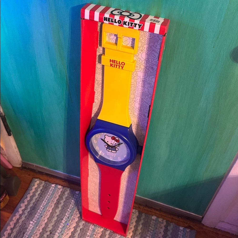 Rare Hello Kitty Red Yellow and Blue Watch Wall Clock 36.5” Long BRAND NEW - Picture 5 of 8